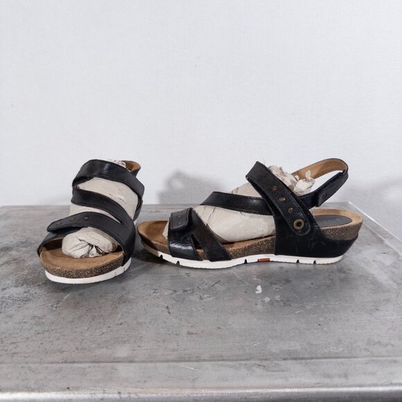 Josef Seibel Strappy Black Leather Wedge Sandals Women’s size 37 - Picture 5 of 6